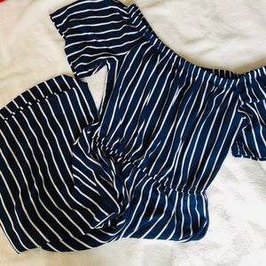 Ambiance Navy & White Striped Jumpsuit/Romper SZ L